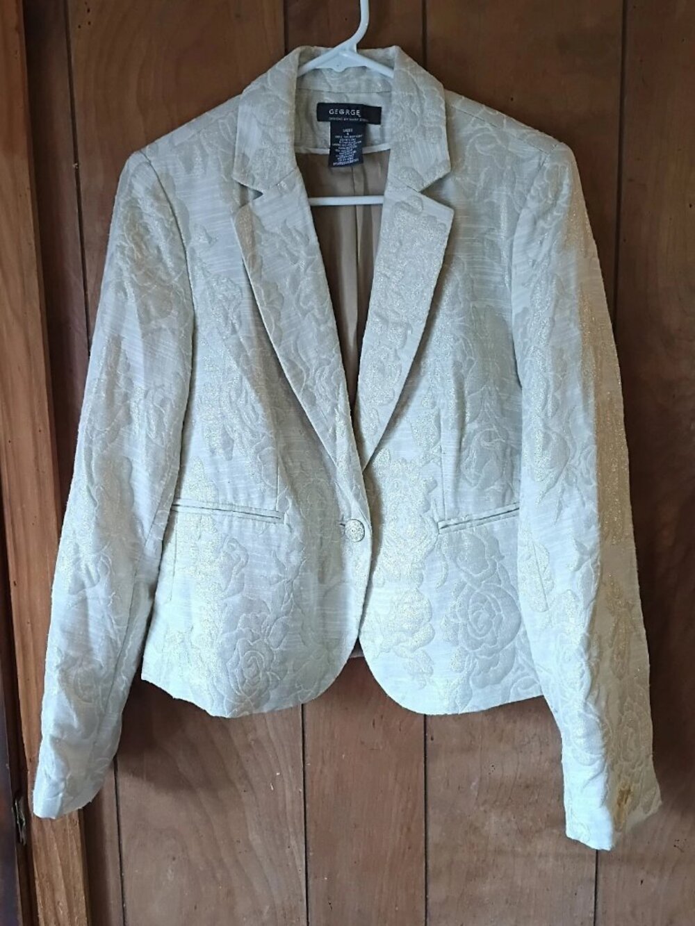George Womens Size 6 Gold Floral Jacquard Blazer Career Party Jacket blazer